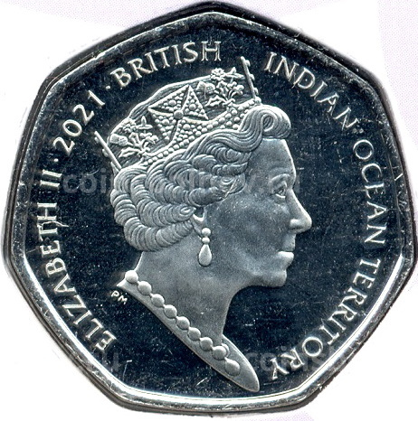 Монета 50 центов 2021 года Британские территории в Индийском океане —  95 лет со дня рождения королевы Елизаветы II (в подарочном блистере) (вид 4)
