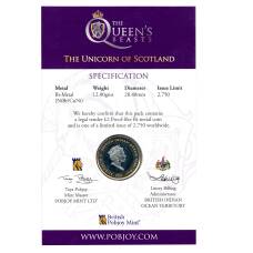 Монета 2 фунта 2021 года Британские территории в Индийском океане —  Звери Королевы — Единорог Шотландии (в подарочном блистере) (реверс)