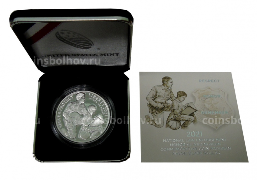 Монета 1 доллар 2021 года P США — Национальный музей правоохранительных органов (в подарочной коробке) (вид 3)