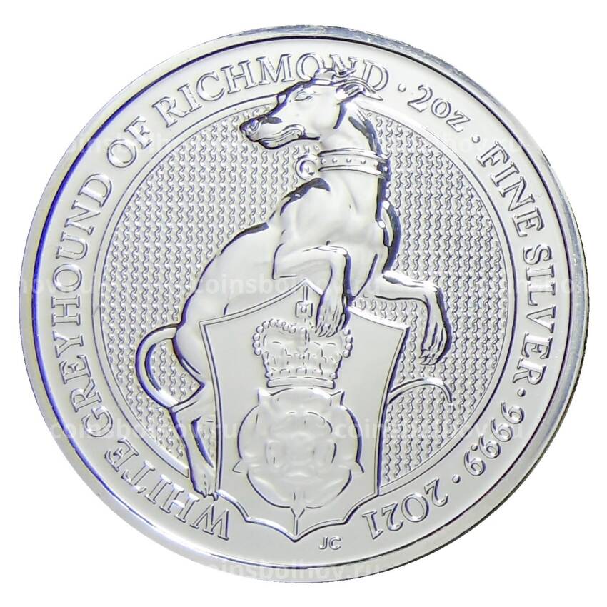 Монета 5 фунтов 2021 года Великобритания —  Звери Королевы — Белая Борзая Ричмонда