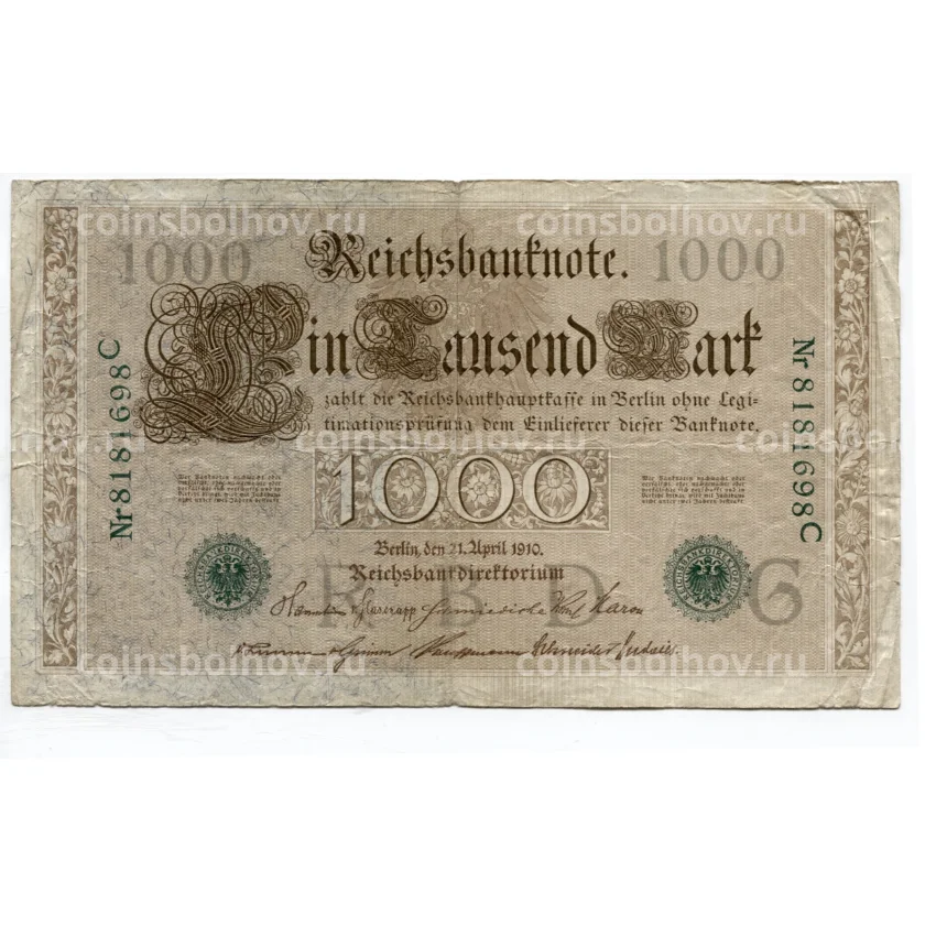 Банкнота 1000 марок 1910 года Германия