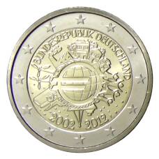 Монета 2 евро 2012 года F Германия  —  10 лет евро наличными (аверс)