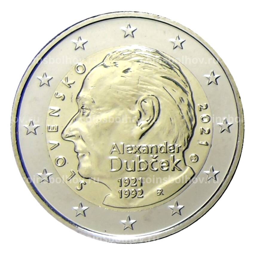 Монета 2 евро 2021 года Словакия —  100 лет со дня рождения Александра Дубчека