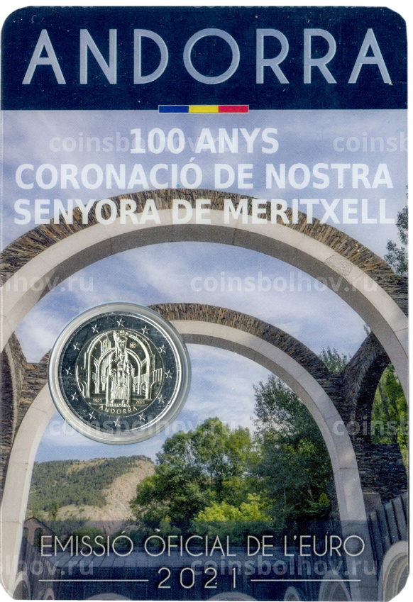Монета 2 евро 2021 года Андорра —  100 лет коронации Богоматери Меричельской (в подарочном блистере) (вид 3)