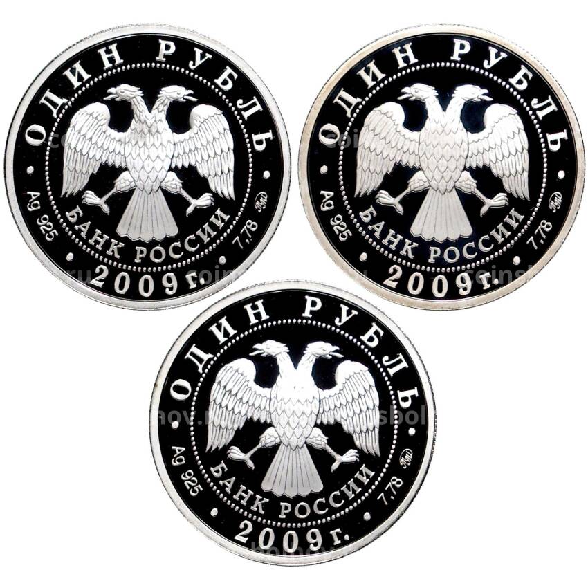 Набор из 3 монет 1 рубль 2009 года ММД  — Вооруженные силы РФ — Военно-воздушные силы (ВВС) (вид 2)