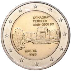Монета 2 евро 2019 года Мальта —  Доисторические места Мальты — Храм Та’ Хаджрат (аверс)