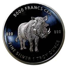 Монета 5000 франков 2021 года Чад —  Мандала - Бородавочник (аверс)