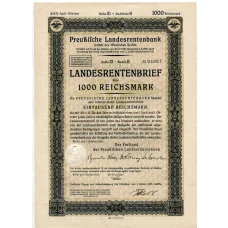 Банкнота Облигация 4,5% 1000 рейхсмарок 1939 года Германия (аверс)