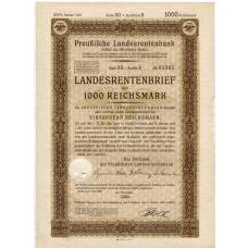 Банкнота Облигация 4,5% 1000 рейхсмарок 1939 года Германия