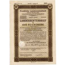 Банкнота Облигация 4,5% 1000 рейхсмарок 1937 года Германия