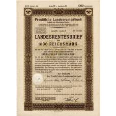 Банкнота Облигация 4,5% 1000 рейхсмарок 1937 года Германия