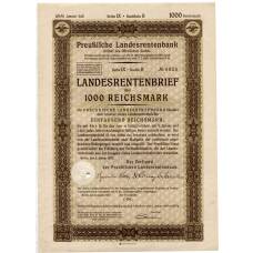 Банкнота Облигация 4,5% 1000 рейхсмарок 1937 года Германия