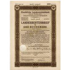 Банкнота Облигация 4,5% 1000 рейхсмарок 1937 года Германия