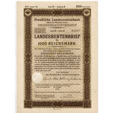 Банкнота Облигация 4,5% 1000 рейхсмарок 1937 года Германия