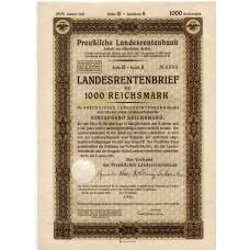 Банкнота Облигация 4,5% 1000 рейхсмарок 1937 года Германия