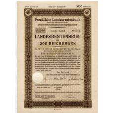 Банкнота Облигация 4,5% 1000 рейхсмарок 1937 года Германия