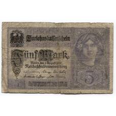 Банкнота 5 марок 1917 года Германия