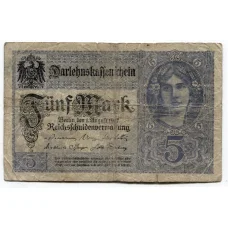 Банкнота 5 марок 1917 года Германия (аверс)