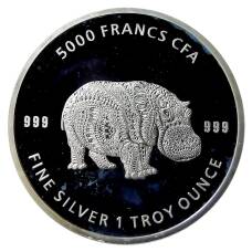 Монета 5000 франков  2020 года Чад —  Мандала  - Бегемот (аверс)