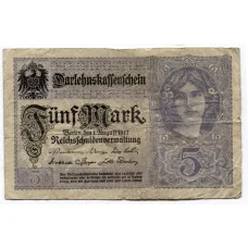 Банкнота 5 марок 1917 года Германия