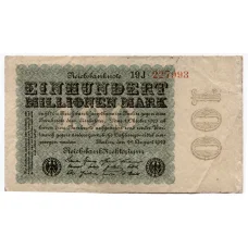 Банкнота 100000000 марок 1923 года Германия (аверс)