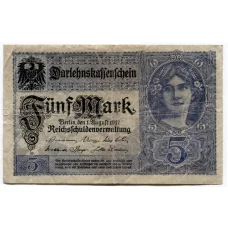 Банкнота 5 марок 1917 года Германия