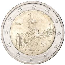 Монета 2 евро 2022 года J Германия —  Тюрингия, Замок Вартбург (аверс)