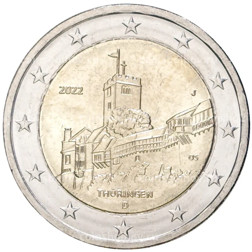 Монета 2 евро 2022 года J Германия —  Тюрингия, Замок Вартбург