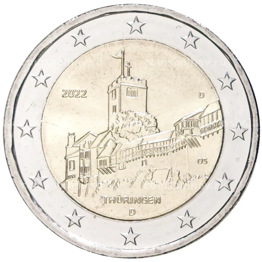 Монета 2 евро 2022 года D Германия —  Тюрингия, Замок Вартбург