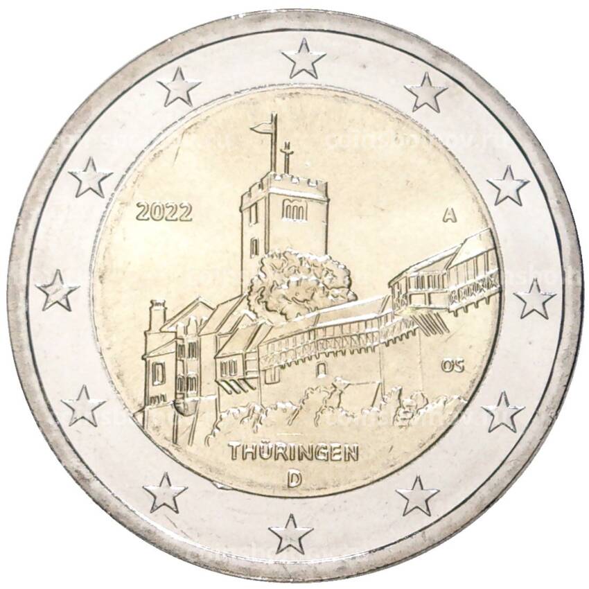 Монета 2 евро 2022 года A Германия —  Тюрингия, Замок Вартбург