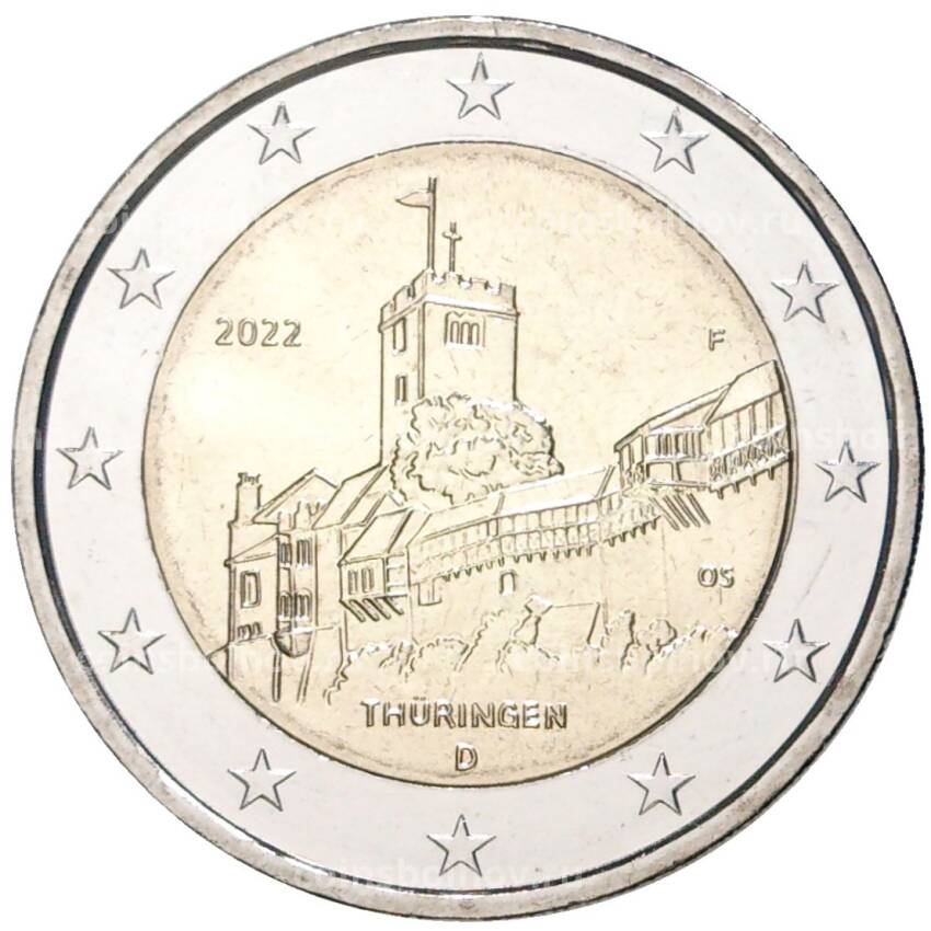 Монета 2 евро 2022 года F Германия —  Тюрингия, Замок Вартбург