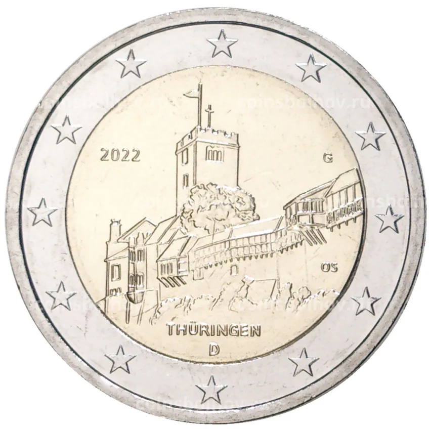 Монета 2 евро 2022 года G Германия —  Тюрингия, Замок Вартбург