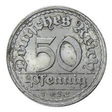 Монета 50 пфеннигов 1922 года E Германия (аверс)