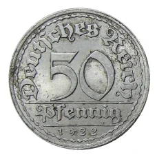 Монета 50 пфеннигов 1922 года E Германия (аверс)