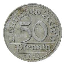 Монета 50 пфеннигов 1922 года D Германия (аверс)