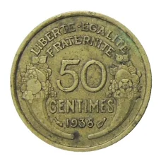 Монета 50 сантимов 1938 года Франция (аверс)