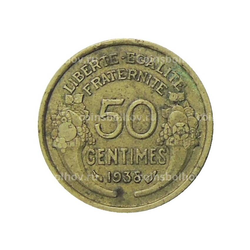 Монета 50 сантимов 1938 года Франция