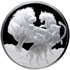 Монета 1 доллар 2022 года Ниуэ  —  Лев против гиен (аверс)