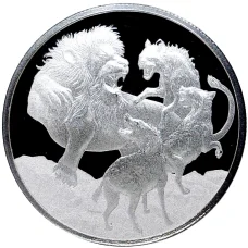 Монета 1 доллар 2022 года Ниуэ  —  Лев против гиен (аверс)