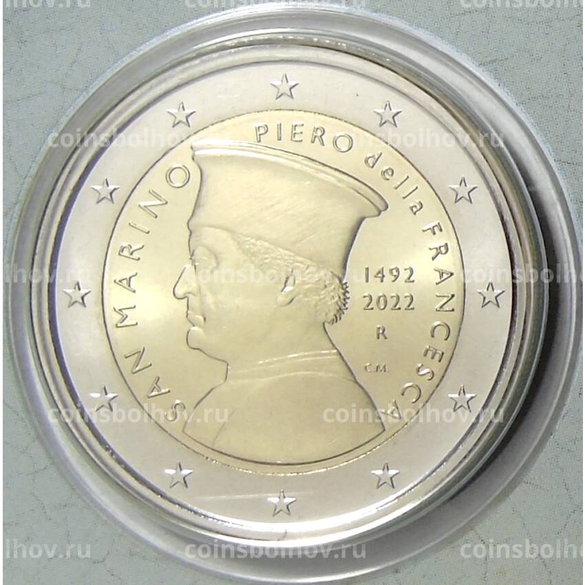 Монета 2 евро 2022 года Сан-Марино —  530 лет со дня смерти Пьеро делла Франческа (В подарочном буклете)