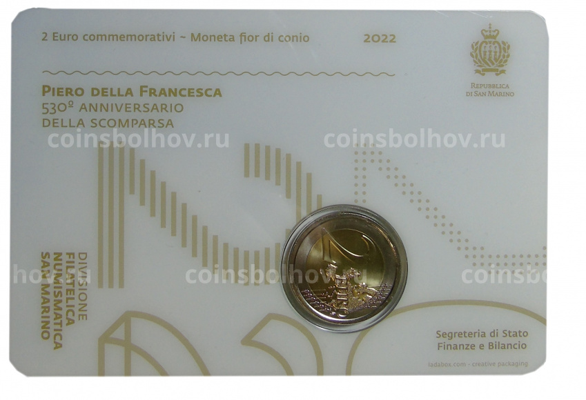 Монета 2 евро 2022 года Сан-Марино —  530 лет со дня смерти Пьеро делла Франческа (В подарочном буклете) (вид 4)