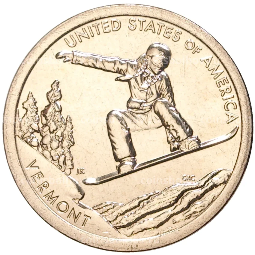 Монета 1 доллар 2022 года D США Американские инновации —  Сноуборд