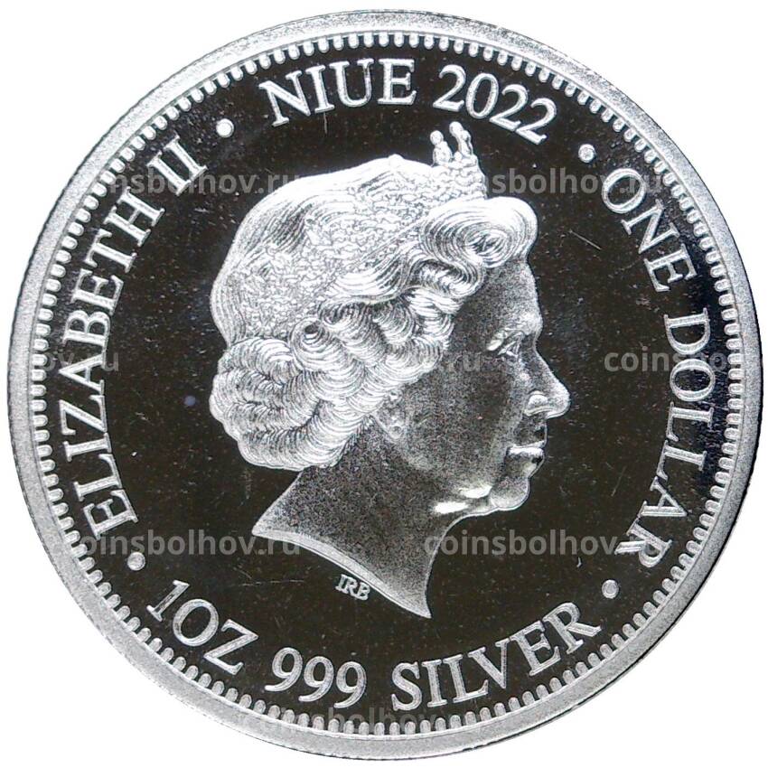 Монета 1 доллар 2022 года Ниуэ — Комодский варан против тигра (вид 2)