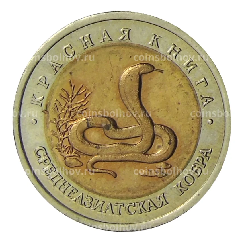Монета 10 рублей 1992 года ЛМД Красная книга — Среднеазиатская кобра