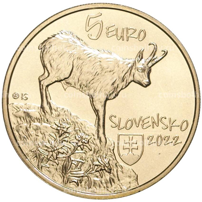 Монета 5 евро 2022 года Словакия — Татранская серна (вид 2)