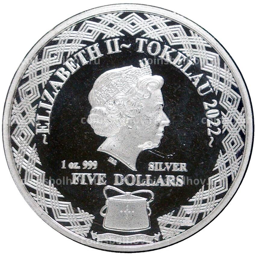 Монета 5 долларов 2022 года Токелау —  Совы — Усатая Визгливая сова (вид 2)