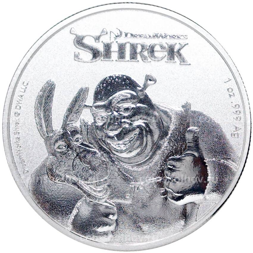 Монета 2 доллара 2021 года Ниуэ —  Шрек и Осел
