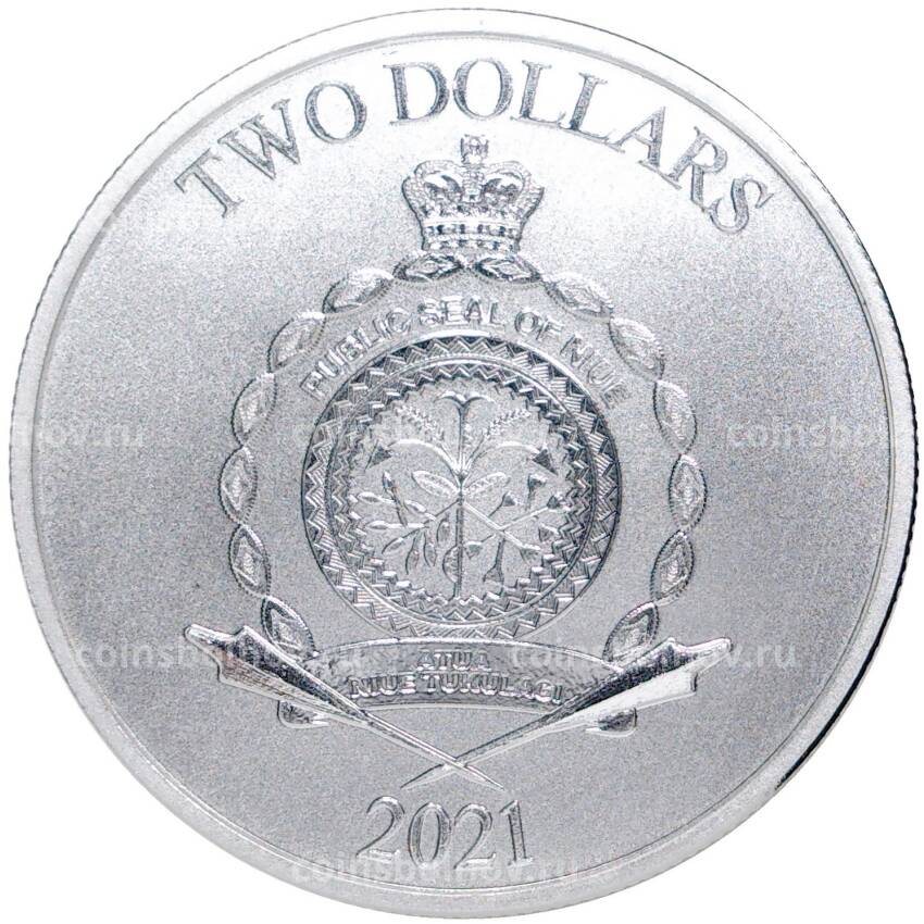Монета 2 доллара 2021 года Ниуэ —  Шрек и Осел (вид 2)