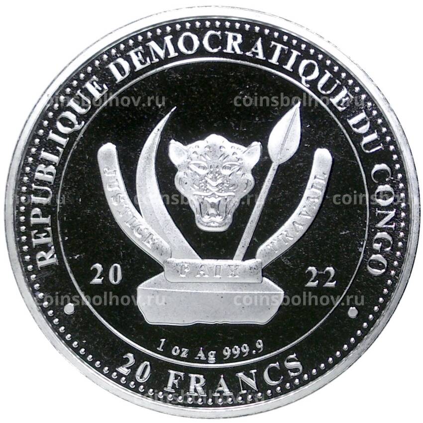 Монета 20 франков 2022 года Конго — Дикая природа мира — Медведь (вид 2)