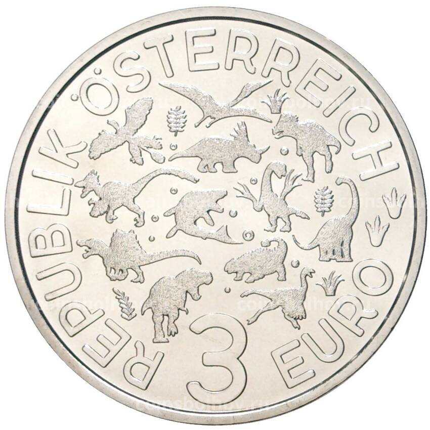 Монета 3 евро 2022 года Австрия —  Супер динозавры — Пахицефалозавр (вид 2)
